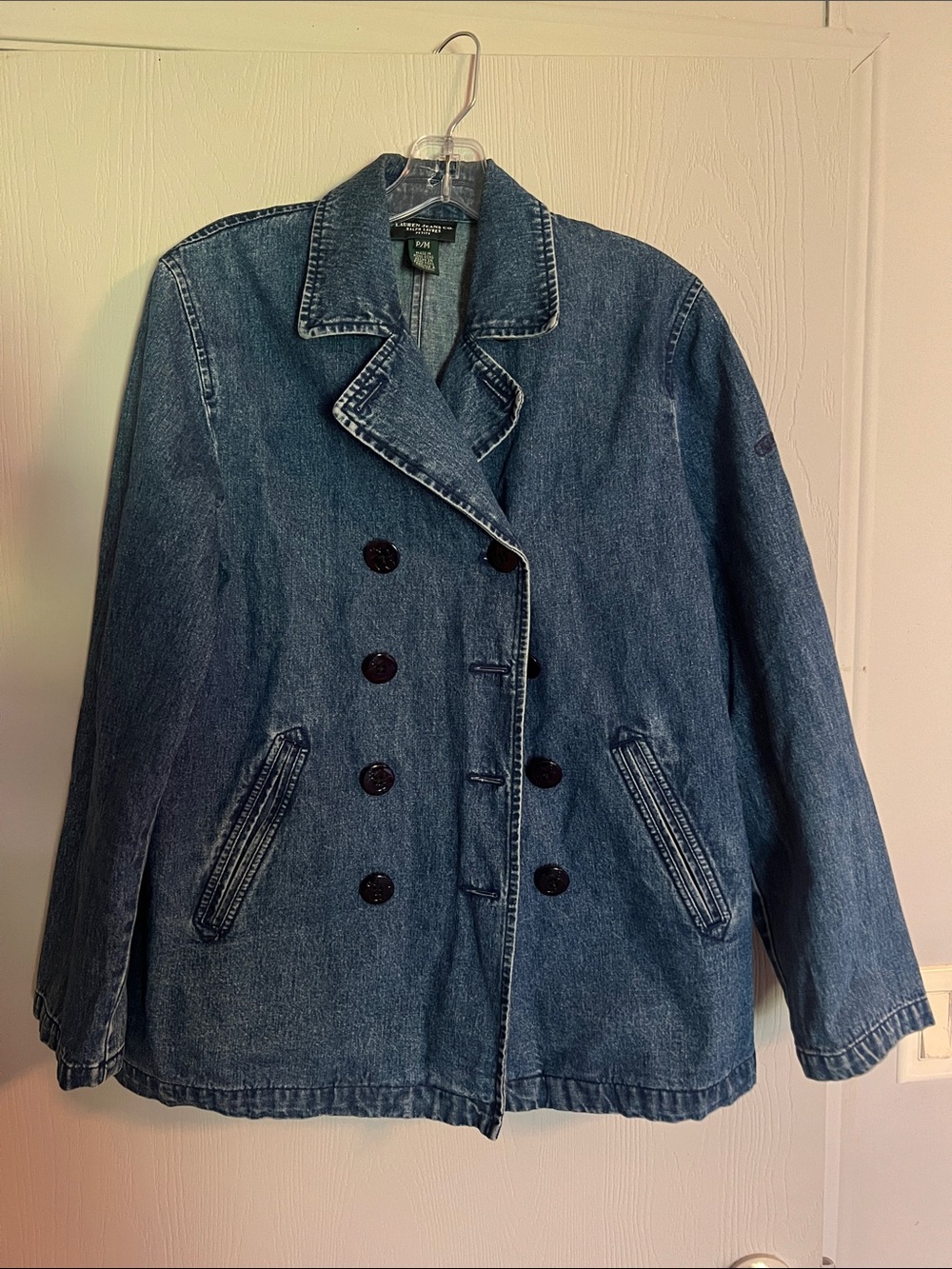 Vintage Ralph Lauren Double-Breasted Denim Jacket Size Medium Petite‎